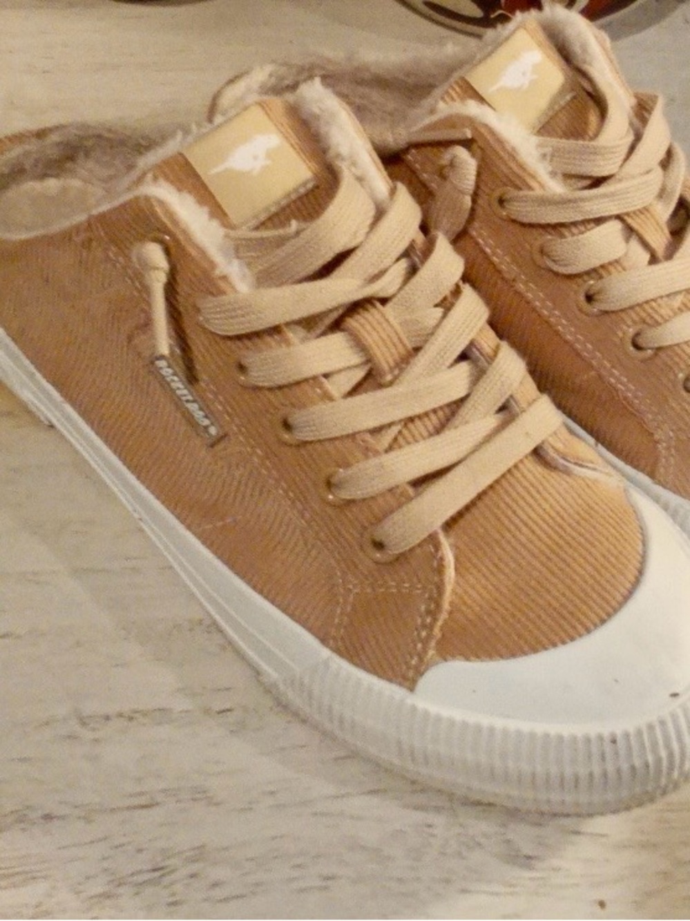 Rocket Dog Tan Corduroy Lace-Up Sneakers with White Toe